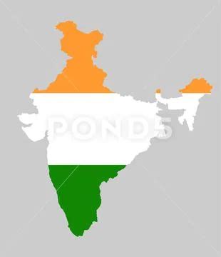 India Vector Map Silhouette And Vector Flag Over India Map Royalty