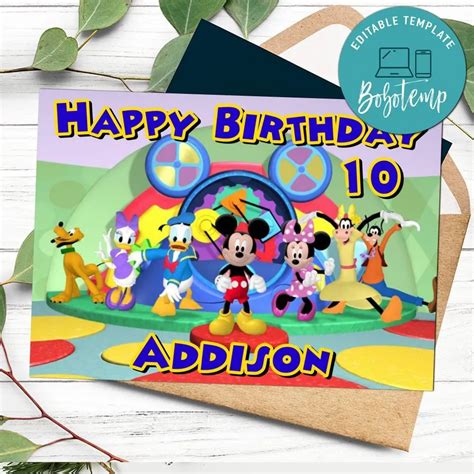 Printable Mickey Mouse Clubhouse Happy Birthday Card DIY