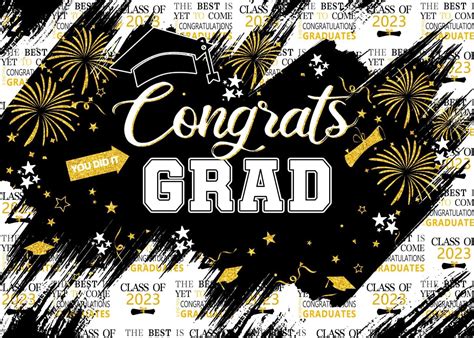 Lycgs 7x5ft Graduation Backdrop Congrats Grad Black And