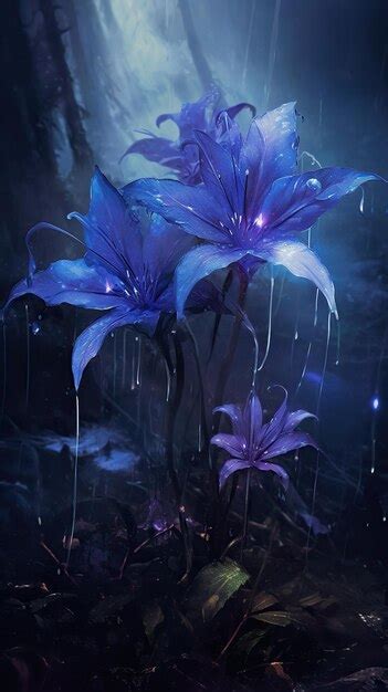 Premium Photo | Mystical Illumination Blue Flowers in a Dark ...