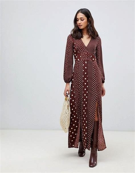 Miss Selfridge Maxi Dress With Blouson Sleeve In Mixed Polka Dot Asos