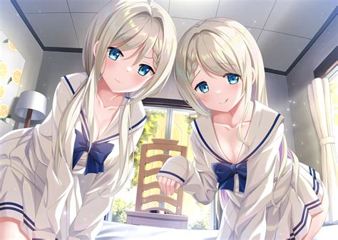 Twins Shimofuri Takenoko Ash Blonde Bent Over Anime Anime Girls Artwork Bright