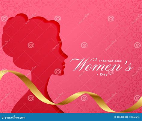 International Womens Day Greeting Card With Papercut Female Face Stock