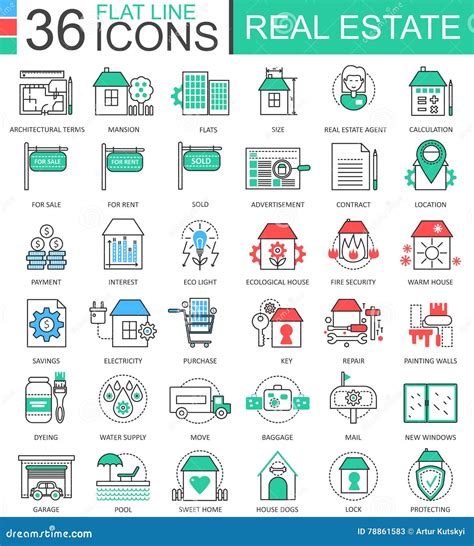 Vector Real Estates Modern Color Flat Line Outline Icons For Apps And