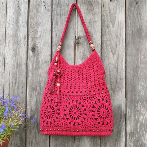 Red Handmade Crochet Bag Summer Cotton Boho Handbag Crochet Etsy Crochet Bag Crochet Bag