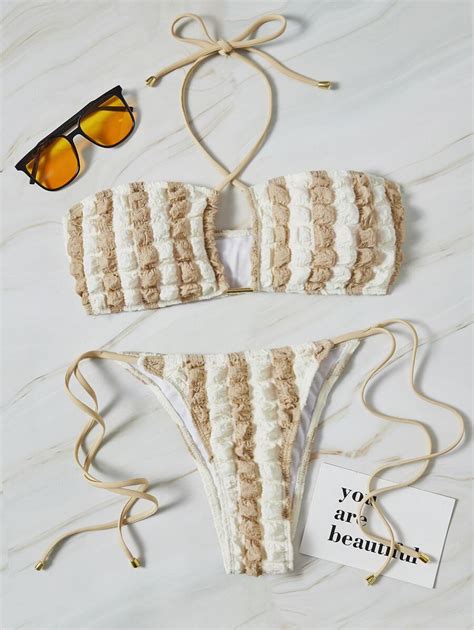 Conjunto De Bikini Con Estampado Texturizado De Burbujas En Bloque De