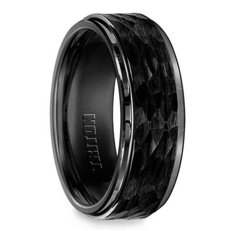 Hammered Men S Wedding Ring In Black Tungsten