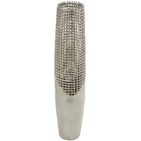 Litton Lane Silver Tall Grid Inspired Aluminum Decorative Vase With