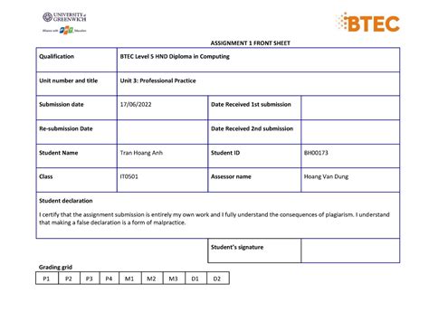 Rqf Update Assignment Front Sheet 2020 Pp 1 Assignment 1 Front Sheet