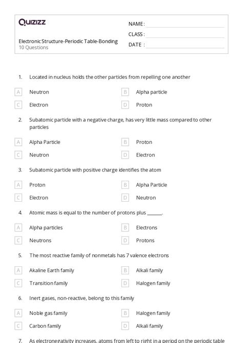 Electronic Structure Of Atoms Worksheets On Quizizz Free Printable