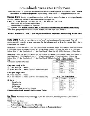 Fillable Online GroundWork Farms CSA Order Form Fax Email Print PdfFiller