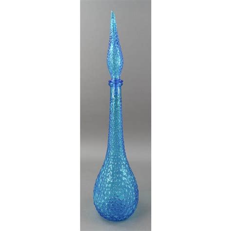 Empoli Italian Vintage Blue Hobnail Glass Decanter Genie Bottle Chairish