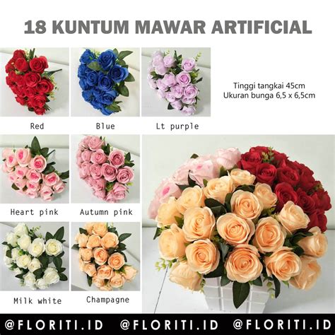 Jual 18 Kuntum Mawar Artificial Bunga Palsu Imitasi Dekorasi Shopee