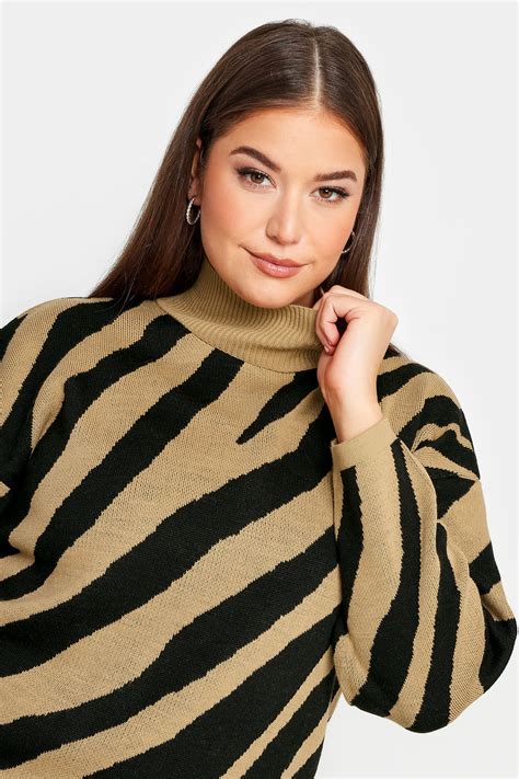 YOURS Plus Size Beige Brown Zebra Print Turtle Neck Jumper Yours Clothing