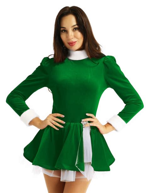 Women's Christmas Dance Costume Long Sleeves Velvet Leotard Dress Dancewear Xmas | eBay