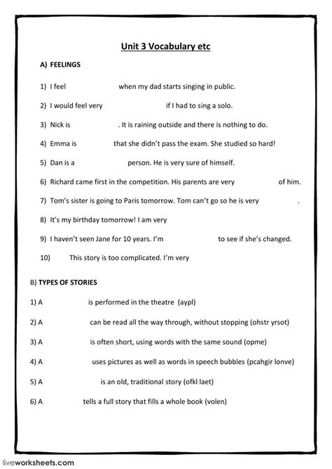 Unit 3 Vocab Revision Worksheet Live Worksheets