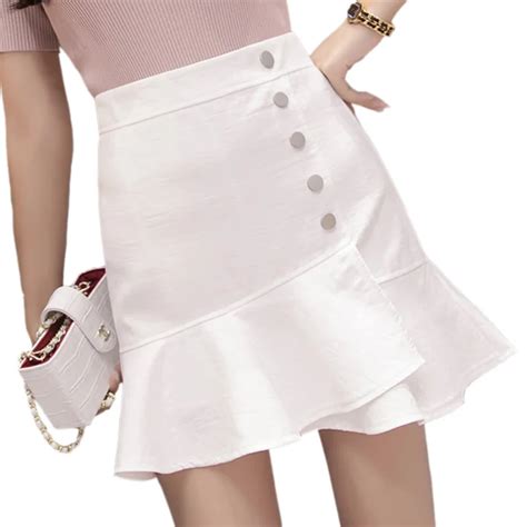 Wholesale Korean Summer Irregular Saias Ruffles Mermaid Skirt Women Elegant Bodycon High Waist