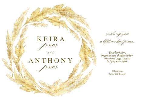 Pampas Grass Border Free Wedding Congratulations Card Greetings