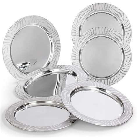 Stainless Steel Elegant Silver Charger Plates Set Of 6 Decorative Unique Leaf Charger Plates