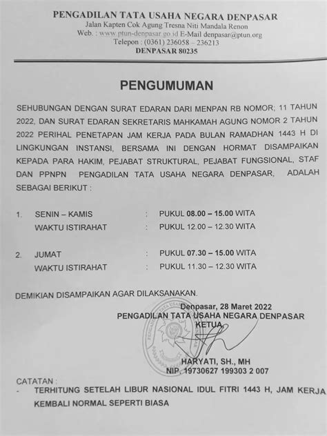 Penetapan Jam Kerja Pada Bulan Ramadhan H Ptun Denpasar Go Id