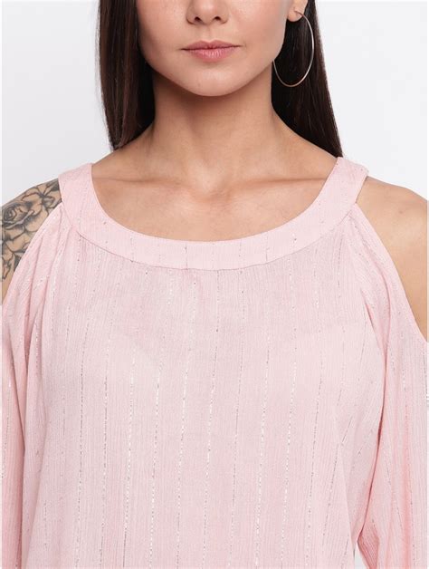 Mayra Women S Pink Cold Shoulder Lurextop