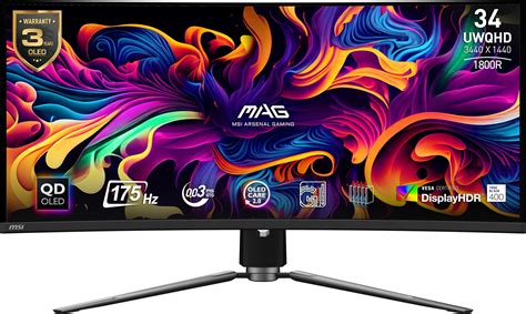 Msi Mag341cqp Qd Oled 34 Monitor Oled Curvado Para Juegos 3440 X 1440 Uwqhd