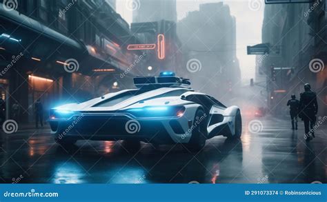 Futuristic Scifi Police Car in Future City. Highly Detailed and Realistic Concept Design ...