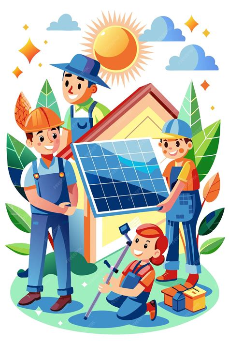 Premium Vector Engineers Installing Solar Panel Flat Illustration