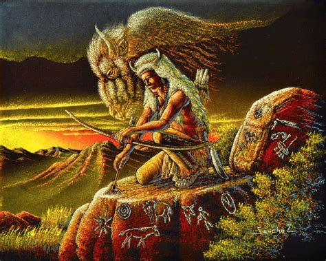 Velvet Painting - Native American and Bison - Southwest Arts and Design