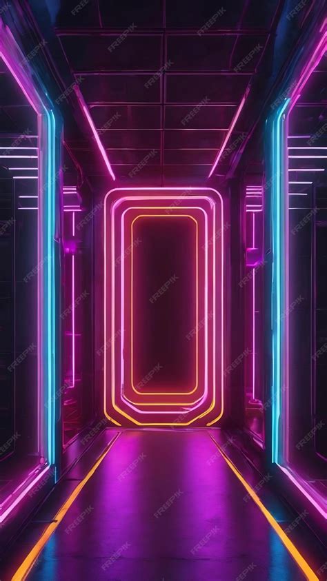 Premium Ai Image Abstract Futuristic Interior Neon Tunnel Portal