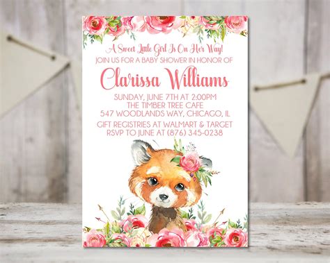 Girls Woodland Fox Baby Shower Invitations — Party Beautifully