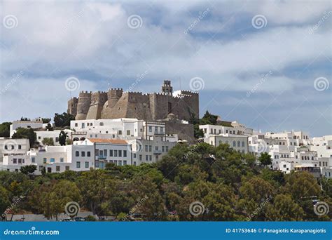 Patmos Island Street And Church Stock Photography