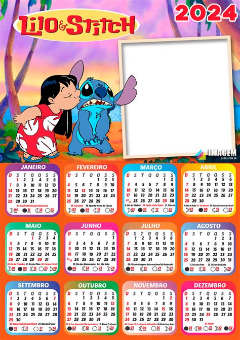 Moldura Calendário 2024 Lilo e Stitch PNG Imagem Legal