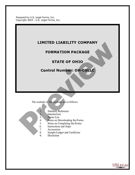 Ohio Limited Liability Company LLC Formation Package Limited