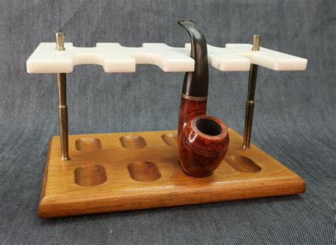 Vintage Tobacco Pipe Display Stand - Antique Wooden Marble Brass Estate | #4474497964