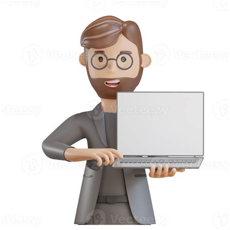 Personagem De Empresário 3d Mostrando Laptop 11421838 Png