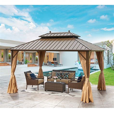 Richryce 10' X 13' Hardtop Gazebo Galvanized Steel Outdoor Gazebo Canopy Double Vented Roof ...