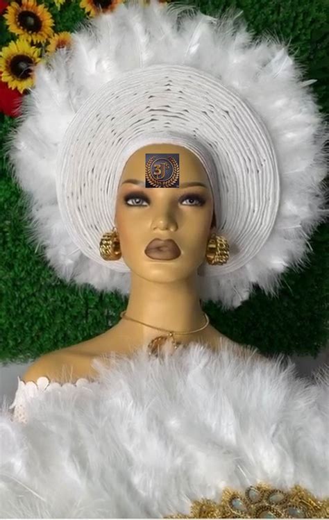 Aso Oke Auto Gele And Shoulder Prettied Autogele Feather Auto Gele