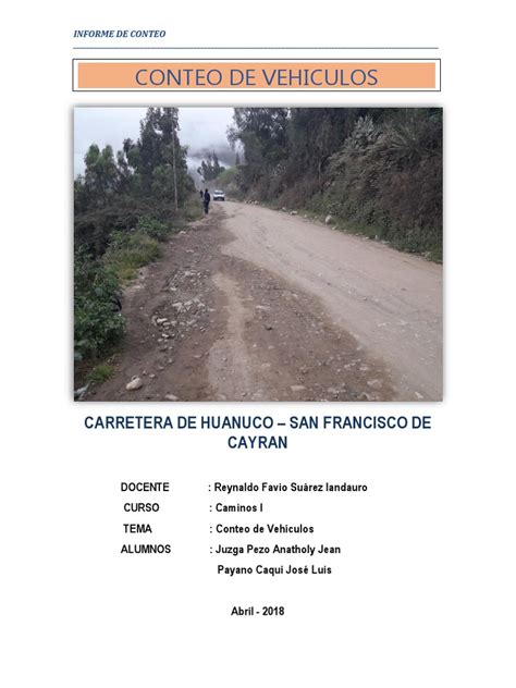Informe De Conteo De Vehiculos Pdf La Carretera Cartografía
