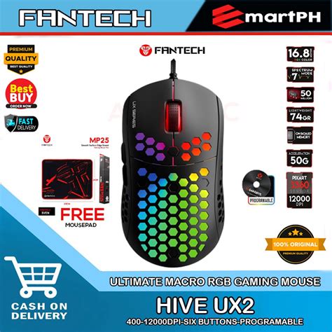 Fantech Mouse UX2 Hive Wired Programmable RGB Macro Gaming Mouse For