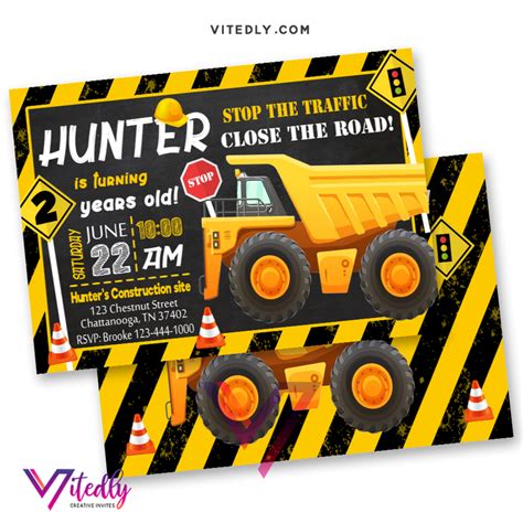 Dump Truck Birthday Invitation, Construction Invitation – Vitedly