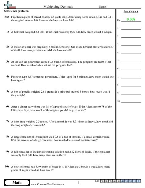 Multiplying Decimals Word Worksheet Download