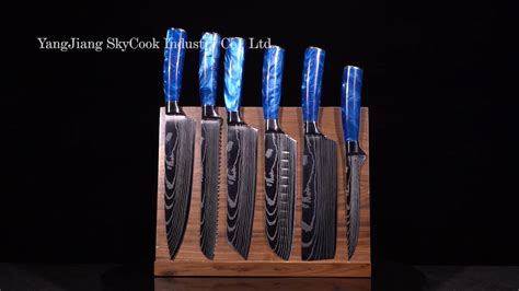 Sapphire Blue Resin Handle Japanese Damascus Knives Set Chef Knifes Set