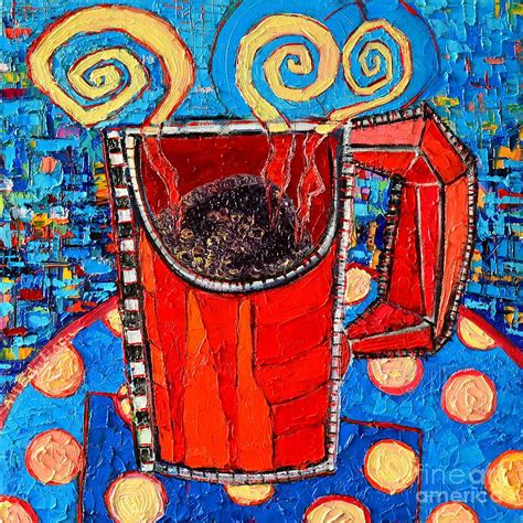 Abstract Hot Coffee In Red Mug Painting By Ana Maria Edulescu