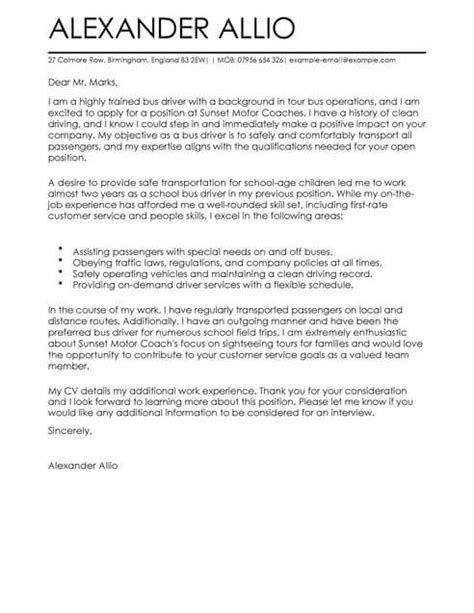 Bus Driver Cover Letter Examples For Transportation Livecareer