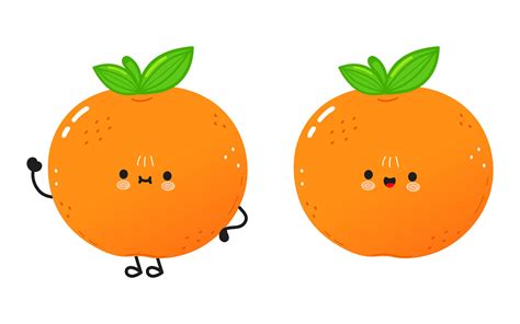 Mandarina Fruta Personaje Vector Mano Dibujado Dibujos Animados Kawaii