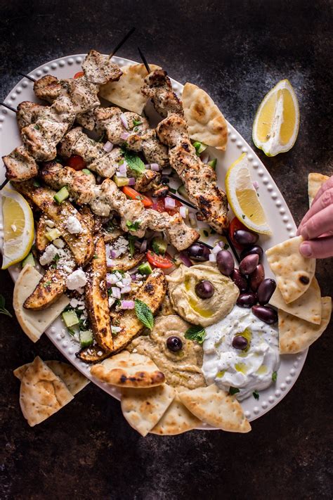 The Ultimate Greek Chicken Souvlaki Platter Pita Bread Hummus