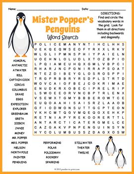 Mr Popper S Penguins Word Search Fun By Puzzles To Print Tpt