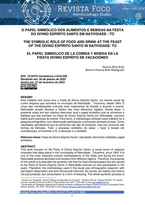 PDF O PAPEL SIMBÓLICO DOS ALIMENTOS E BEBIDAS NA FESTA DO DIVINO