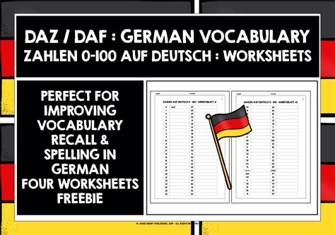 GERMAN NUMBERS 0-100 WORKSHEETS FREEBIE #1 | Teaching Resources